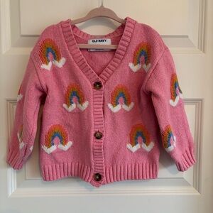 Old Navy Pink Cardigan with Rainbow Design
